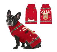 HYLYUN Christmas Dog Sweaters Pullover, Reindeer Snowflake Christmas Dog Outfits with Leash Hole, Classic Turtleneck Dog Clothes for Medium Dogs(SM)