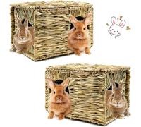 HYLYUN Extra Large Grass House for Rabbits - Hand Crafted Natural Grass Hideaway Foldable Bed Hut with Openings Playhouse for Bunny Guinea Pig Chinchilla Ferret for Play and Sleep (2PACK)