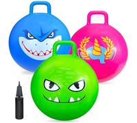 Hymaz 3 Pieces Jumping Hopper Bouncy Ball 18in Inflatable Bouncing Balls for Kids Toddlers Outdoor Toy Bounce Ball with Handle Birthday Party Games,School Team Family Ride and Spin Toys