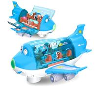 Hymaz Airplane Toys for Toddlers 1-3-5 Boys Girls - Electric Aeroplane Toy with Flashing Led Lights & Sounds, Bump and Go Plane Toy Helicopter Kids First Birthday Gift, Blue