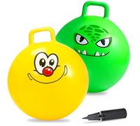 Hymaz Space Hopper for Kids Ages 3+, 18 Inch Jumping Ball Bouncy Hoppers with Handle, Inflatable Exercise Balance Toys for Indoor Outdoor Garden Games for Boys Girls (2P Hopper Balls-Yellow+Green)