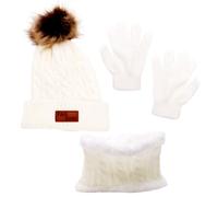 HYMBCFW Hat Scarf Gloves Set, Pom Pom Hat, Thermal Fleece Knitted Beanie Hats, Baby Toddler Knit Beanie Neck Warmer Gaiter Gloves for Girls Boys Children Aged 3-8（A）