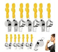 HYMC 15 Pack Stainless Steel Sports Whistles with Lanyards, Loud Crisp Metal Referee Whistle Set for Coaches, Teachers, Schools, Gyms and Training, Bulk Pack for Sports Clubs and Groups
