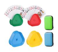 HYMC 4 Pcs Playing Card Holder - Plastic Triangle Poker Stands in 4 Colours + 2 Playing Card Storage Bags for Card Games