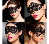 HYMC 4pcs Sexy Black Lace Masquerade Mask for Women, Adjustable & Universal Size, Soft Comfortable Venetian Style Masks for Party Evening Prom Ball Bachelorette Party Costume Accessories
