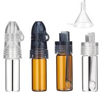 HYMC Mini Glass Powder Dispenser Vials with Spoon Snuff Bottle Kit for Festival Travel Camping Spice Storage Portable Pocket Container with Funnel 4 Pcs Waterproof Airtight Durable