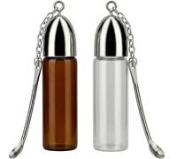 HYMC Mini Glass Powder Dispenser Vials with Spoon Snuff Bottle Storage for Festival Camping Travel Spice Portable Pocket Container 2 Pcs Waterproof Airtight Durable Small Jars