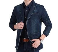HYMCX Men's Denim Suit Jacket Cotton Loose Daily Suits Sports Coat Classic Slim-Fit with Pockets Long-Sleeved Blazer (Color : Dark Blue, Size : XL)