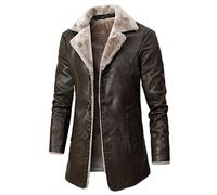 HYMCX Vintage Style Winter Soft Sheepskin Pilot Fur Jacket Brown for Men with Faux Leather, Men Aviator Faux Shearling Sheepskin Leather Bomber Flying Jacket (Color : Brown, Size : L)