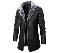HYMCX Vintage Style Winter Soft Sheepskin Pilot Fur Jacket Brown for Men with Faux Leather, Men Aviator Faux Shearling Sheepskin Leather Bomber Flying Jacket (Color : Black, Size : XL)