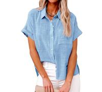 HYMCX Womens Button Down Denim Shirt Short Sleeve Casual Shirts Plus Size Tops Loose Fit Jean Jacket Blouses (Color : Light blue, Size : M)