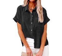 HYMCX Womens Button Down Denim Shirt Short Sleeve Casual Shirts Plus Size Tops Loose Fit Jean Jacket Blouses (Color : Gray, Size : S)