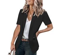HYMCX Womens Casual Work Short Sleeve Open Front Blazer Jacket with Plus Size Lightweight Office Work Suit Boyfriend (Color : Black, Size : S)