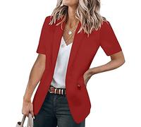 HYMCX Womens Casual Work Short Sleeve Open Front Blazer Jacket with Plus Size Lightweight Office Work Suit Boyfriend (Color : Red, Size : XXL)