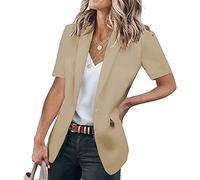HYMCX Womens Casual Work Short Sleeve Open Front Blazer Jacket with Plus Size Lightweight Office Work Suit Boyfriend (Color : Khaki, Size : XXL)