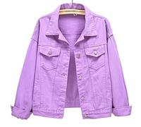 HYMCX Women's Denim Jacket Coat Basic Button Down Lightweight Jean Jackets with Pockets (Color : Purple, Size : L)