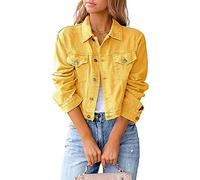 HYMCX Women's Denim Jacket Coat Basic Button Down Lightweight Jean Jackets with Pockets (Color : Yellow, Size : S)