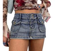 HYMCX Women's Denim Skirt Y2K High Waist Denim Skirt Jeans Mini Skirt With Buttons Pleated Micro Mini Skirt Summer Sexy Skirt Pencil Skirt E-Girl Streetwear (Color : Blue, Size : M)