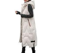 HYMCX Women's Gilet Jacket, Winter Longline Hooded Quilted Zip Up Vest Waistcoat Thick Padded Winter Wear Bodywarmer Hooded Sleeveless Long Coat Down Coat (Color : White, Size : M)