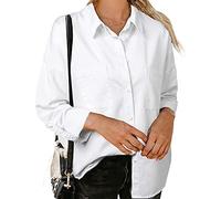 HYMCX Women's Long Sleeve Button Down Denim Blouse Fashion Spring Autumn Lightweight Jacket with Pockets (Color : White, Size : XL)