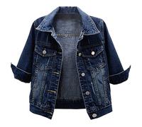 HYMCX Women's Short Sleeve Cropped Denim Jacket 3/4 Sleeve Ripped Distressed Jean Jackets Coat (Color : Navy blue, Size : 3XL)