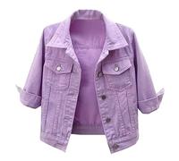 HYMCX Women's Short Sleeve Cropped Denim Jacket 3/4 Sleeve Ripped Distressed Jean Jackets Coat (Color : Purple, Size : M)