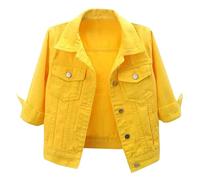 HYMCX Women's Short Sleeve Cropped Denim Jacket 3/4 Sleeve Ripped Distressed Jean Jackets Coat (Color : Yellow, Size : M)