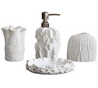 Hymmah Bathroom Accessories Set,Coral Seashell Design Toothbrush Holder,Farmhouse Bathroom Decor,4 Pcs Resin Gift Set Apartment Necessities, Contain Toothbrush Cup,Soap Dispenser,Soap Dish,Tumbler