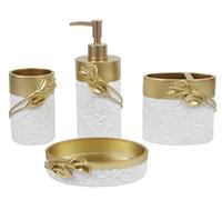 Hymmah Bathroom Accessories Set,Golden Design Toothbrush Holder,Farmhouse Bathroom Decor,4 Pcs Resin Gift Set Apartment Necessities, Contain Toothbrush Cup,Soap Dispenser,Soap Dish,Tumbler