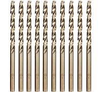 Hymnorq 10-Piece M35 Cobalt Steel Drill Bit Set for Metals - 4mm Diameter, Dual Twist Flute, 135° Split Point, Bronze Hue Finish, Straight Shank, Chamfered End, PP Plastic Case
