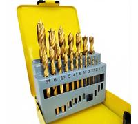 Hymnorq Brad Point Wood Twist Drill Bits 19PC Set, Metric Size 1mm to 10mm by 0.5mm in Metal Index Case, Titanium Coated High Speed Steel, for DIY Woodworking Carving Engraving Drilling