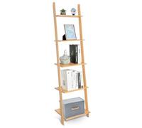 HYNAWIN Wall Leaning Ladder Shelf Bookcase,5-Tier Bamboo Storage Rack Shelvest,FreeStanding Plant Stand, Corner Display Shelves for Living Room, Bathroom, Kitchen, Office(65in)