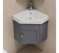 Hynbdes Compact Corner Cloakroom Basin, Bathroom Sink with Storage Container,Triangular Wall Hung Ceramic Wash Basin for Bathroom and Toilets, for Bathroom, Vanity Cabinet, ToiletsGrey-43 * 43
