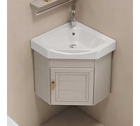 Hynbdes Corner Sinks Corner Bathroom Vanity Cabinet with Sink, Wall Mounted Utility Washing Hand Basin Design, Hot & Cold Faucet Combo,Bathroom Vanities Set for Small Space khaki-38 * 38
