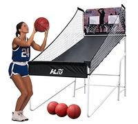 Hyner Foldable Electronic Basketball Training Machine, Double Shot Basketball Hoop with Scoring System, Portable Indoor Outdoor Arcade Game for Home Use