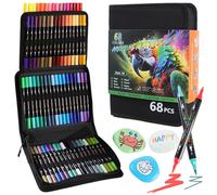 HYNEXLK Acrylic Paint Pens Paint Marker - 68 Colours Dual Tip Brush Paint Markers for Rock Painting, Glass, Ceramic, Stone Wood, Canvas - Fine & Brush Tip DIY Crafts Making