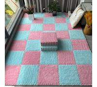 HynJGih 10 Pieces Plush Foam Interlocking Floor Rug Pad, Square Puzzle Carpet Tiles For Room, Living, Bedroom(Pink+Light Blue)