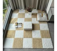 HynJGih 10 Pieces Plush Foam Interlocking Floor Rug Pad, Square Puzzle Carpet Tiles For Room, Living, Bedroom(White+Apricot)