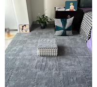 HynJGih 10 Pieces Plush Foam Interlocking Floor Rug Pad, Square Puzzle Carpet Tiles For Room, Living, Bedroom(Grey)