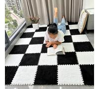 HynJGih 10 Pieces Plush Foam Interlocking Floor Rug Pad, Square Puzzle Carpet Tiles For Room, Living, Bedroom(White+Black)