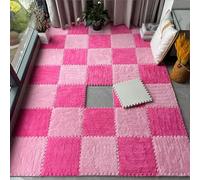 HynJGih 10 Pieces Plush Foam Interlocking Floor Rug Pad, Square Puzzle Carpet Tiles For Room, Living, Bedroom(Pink+Rose Red)