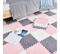 HynJGih 12pcs Soft Foam Floor Tiles With Edges, Interlocking Plush Jigsaw Mats, Seamless Patchwork Foam Carpet For Home Décor(Pink+grey+white)