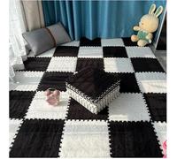 HynJGih 16 Interlocking Plush Carpet Squares, Foam Puzzle Floor Mats, Plush Crawl Mats, Plush Foam Floor Mats(White+Black,1cm)