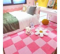 HynJGih 16pcs Square Interlocking Carpet Tiles, Fluffy Foam Puzzle Floor Tile Mat, Plush Foam Puzzle Area Rugs(Pink+Rose Red)