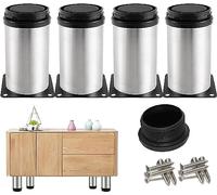 HynJGih 4 Pack Furniture Legs 10cm Stainless Steel Adjustable Round Cabinet Legs Adjustable Height 15mm For TV Cabinet