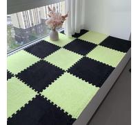 HynJGih 50 Plush Puzzle Foam Floor Mat, Interlocking, Soft Fluffy Square Rug, Jigsaw(Black+grass Green)