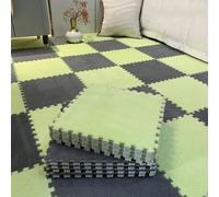 HynJGih 50 Plush Puzzle Foam Floor Mat, Interlocking, Soft Fluffy Square Rug, Jigsaw(Grey+grass Green)