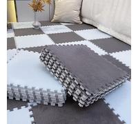 HynJGih 50 Plush Puzzle Foam Floor Mat, Interlocking, Soft Fluffy Square Rug, Jigsaw(Grey+light Blue)