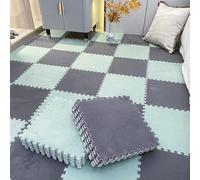 HynJGih 50 Plush Puzzle Foam Floor Mat, Interlocking, Soft Fluffy Square Rug, Jigsaw(Grey+light Green)