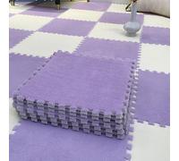 HynJGih 50 Plush Puzzle Foam Floor Mat, Interlocking, Soft Fluffy Square Rug, Jigsaw(Light Purple+beige)